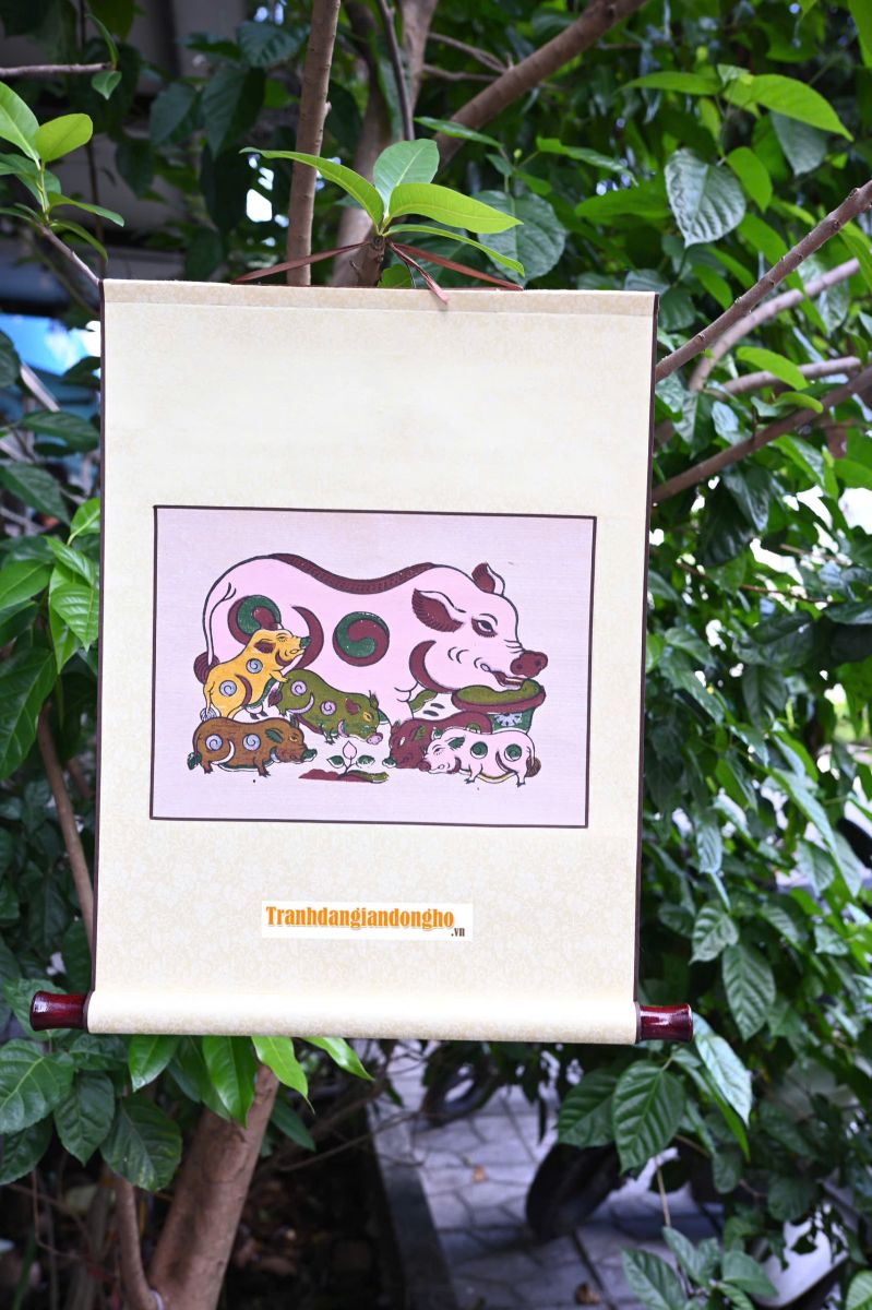 TRANH BỒI LỤA - ĐÀN LỢN ÂM DƯƠNG