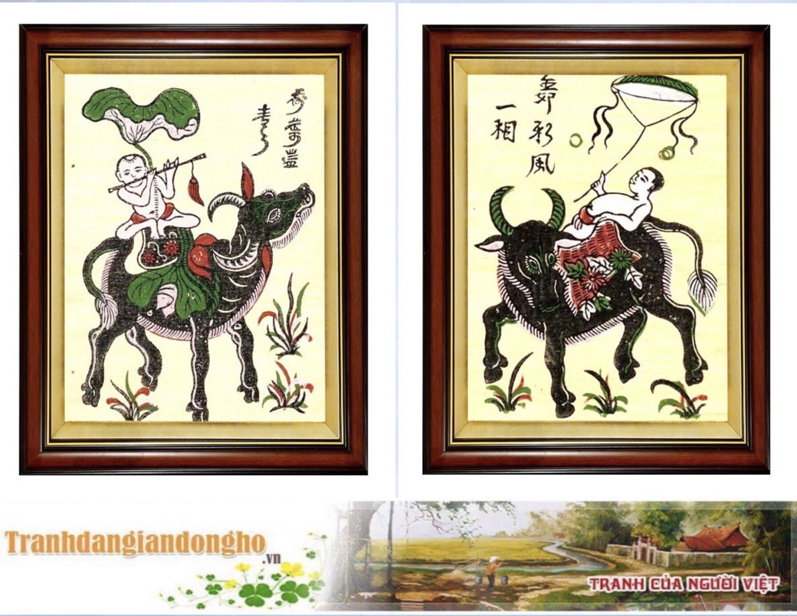 BỘ 2 TRANH THỔI SÁO - THẢ DIỀU (45CM X 65CM)