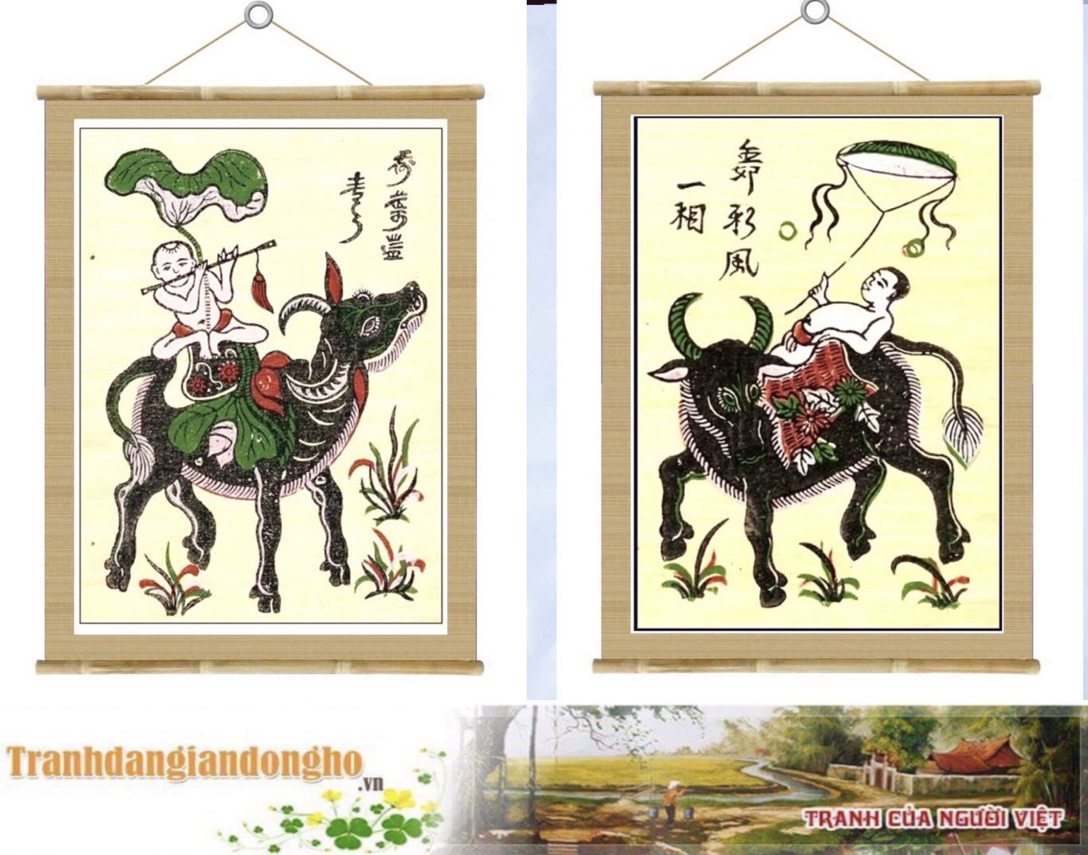 BỘ 2 TRANH THỔI SÁO - THẢ DIỀU (45cm x 60cm)